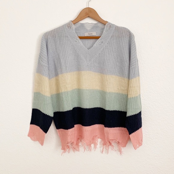 Pippidip Distressed V-Neck Sweater, New - Picture 6 of 12